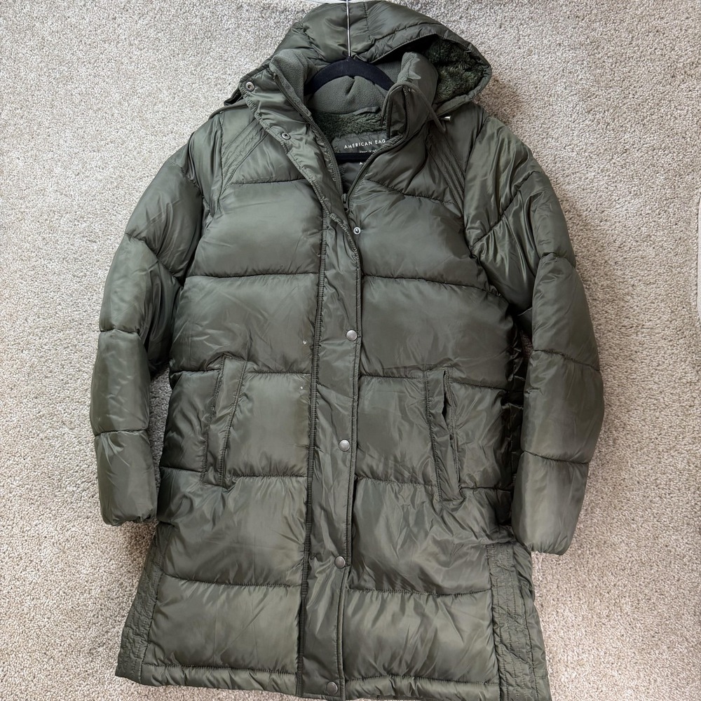 American Eagle Outfitters Coat Womens Small Green Hooded Puffer Parka Lined